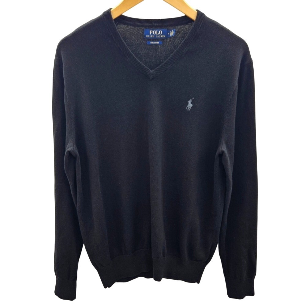 Polo by Ralph Lauren Men's Black V-Neck Pima Cotton Sweater Medium